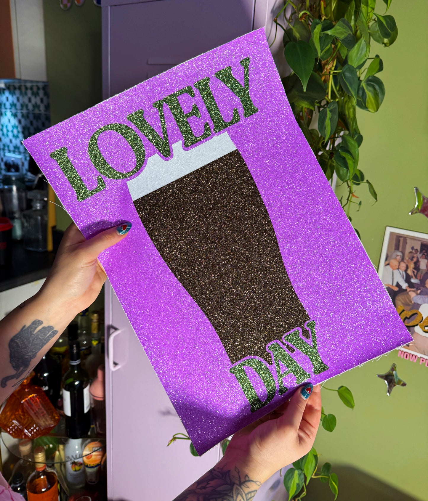 Lovely Day Guinness Lilac/Green Glitter Fabric Print