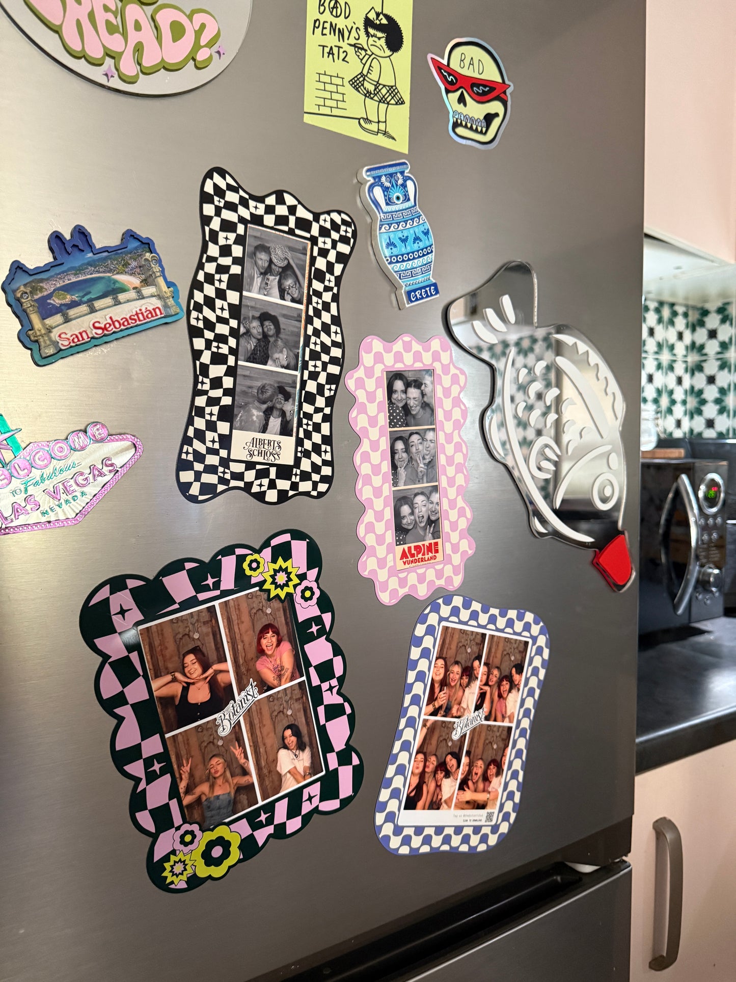 Dark Green & Pink Checkered 6x4 Photo Print Magnetic Frame