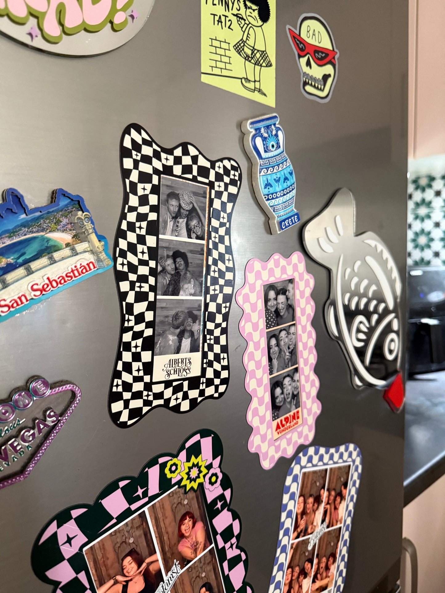 Photo Booth Strip Magnetic Frame - Orange Checkerboard