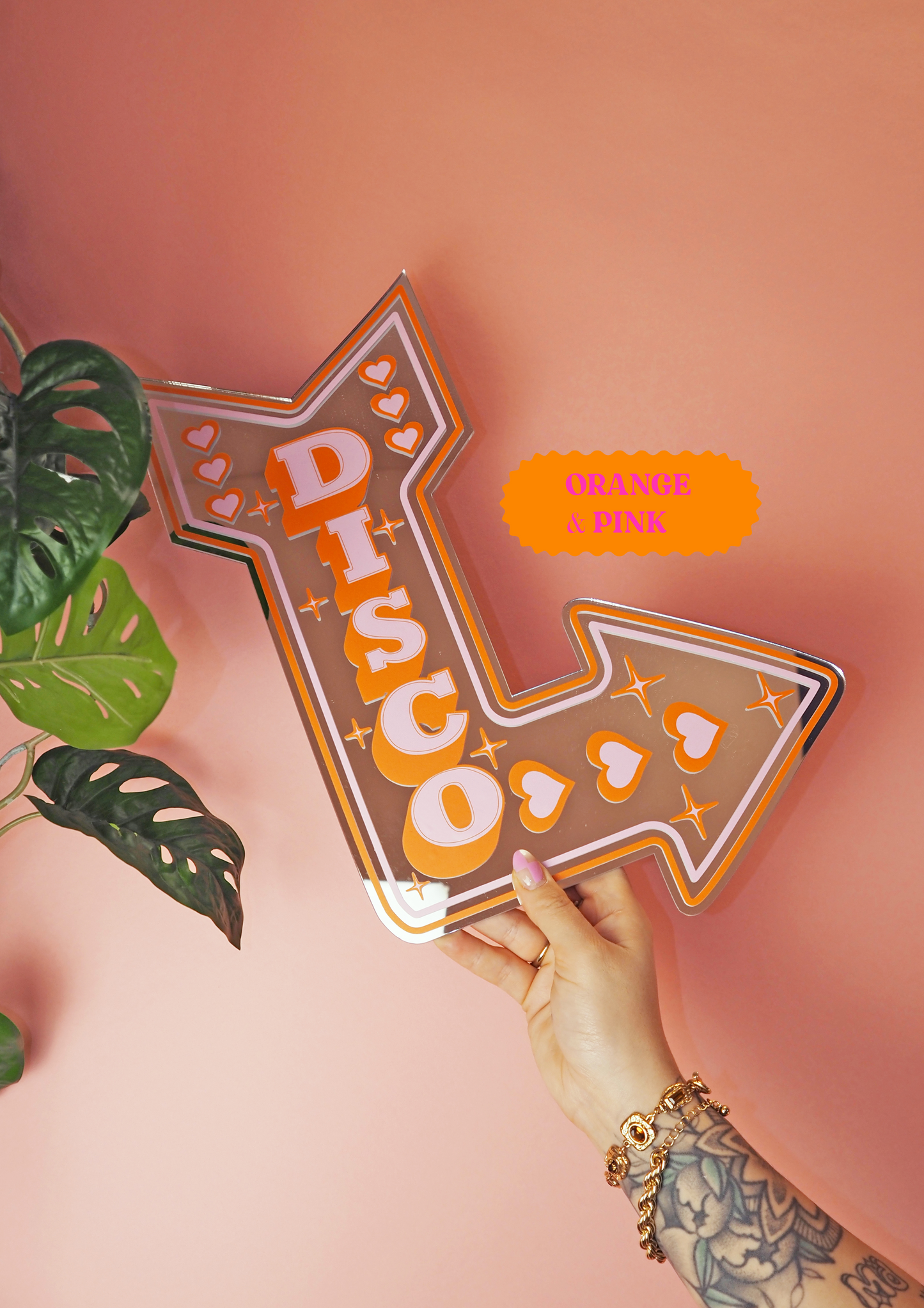 Retro Disco Arrow Mirror - Pink & Orange