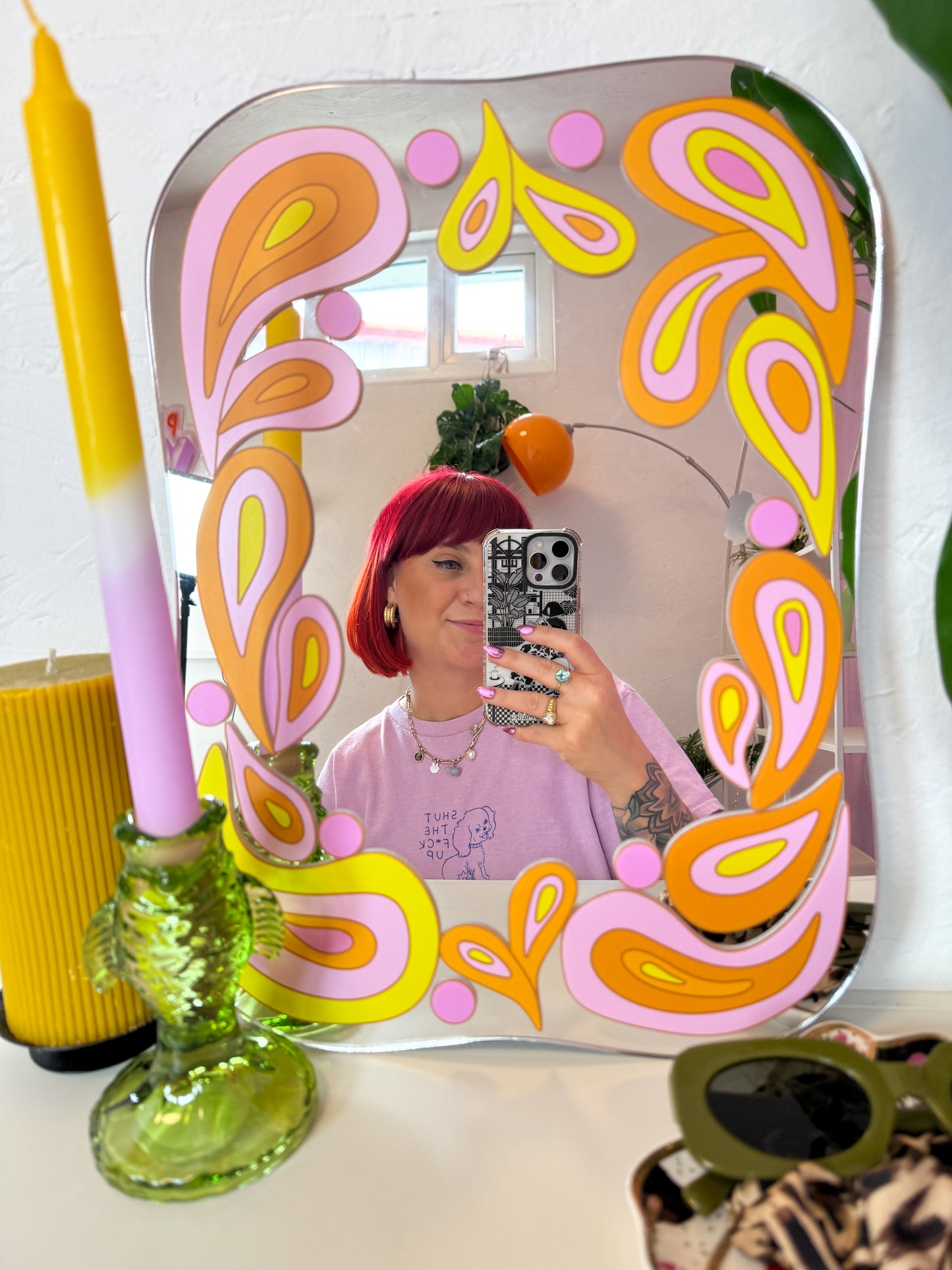 Groovy 70s Paisley Square Mirror - Golden Colours