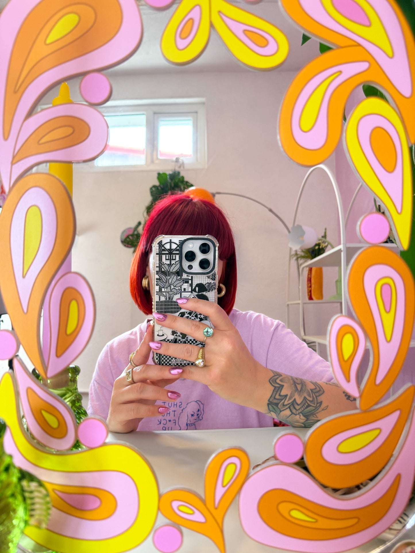 Groovy 70s Paisley Square Mirror - Golden Colours