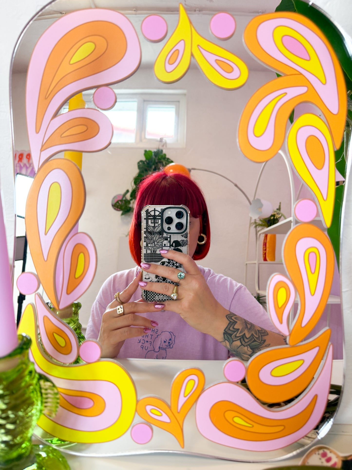 Groovy 70s Paisley Square Mirror - Golden Colours