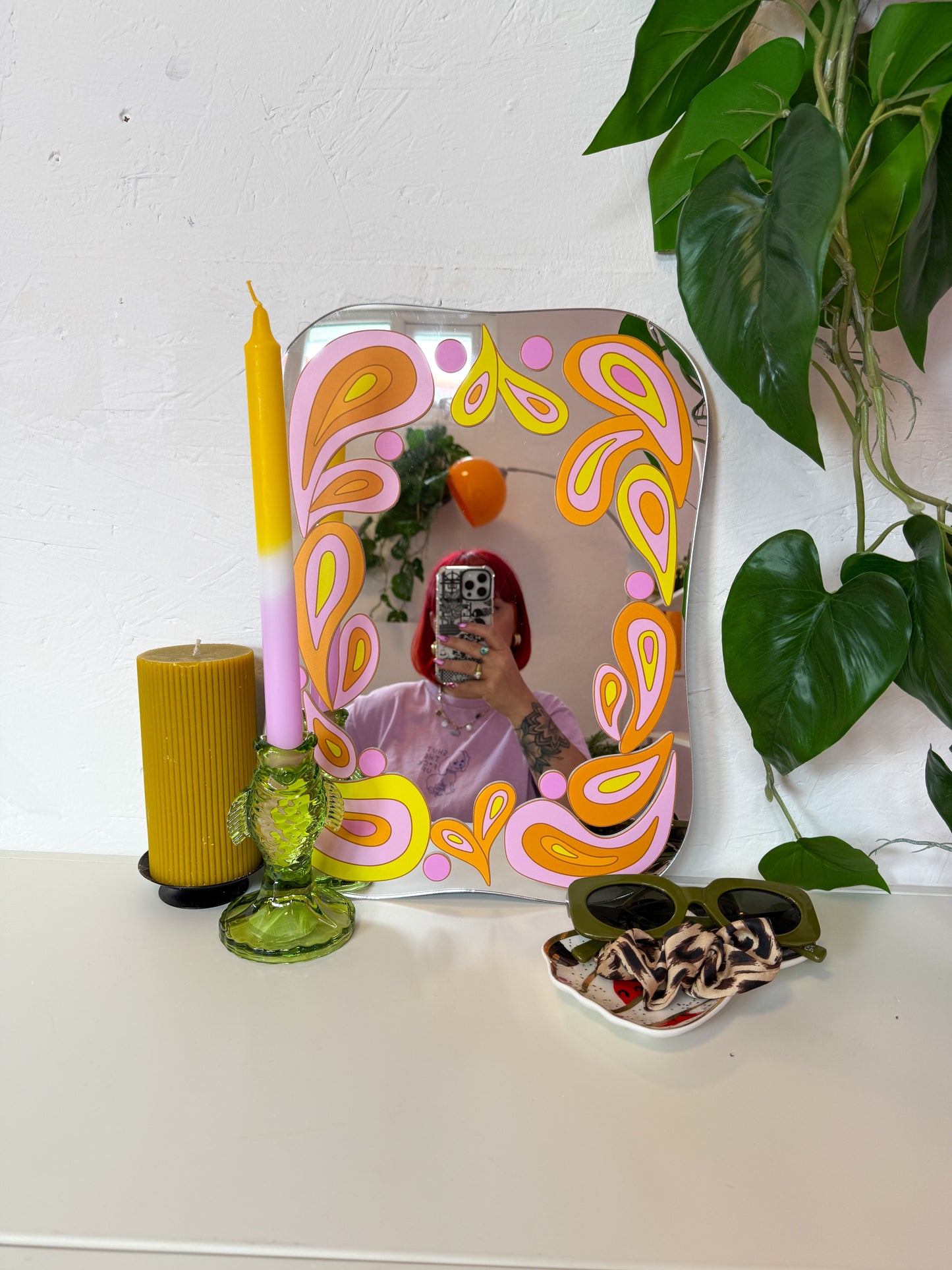 Groovy 70s Paisley Square Mirror - Golden Colours