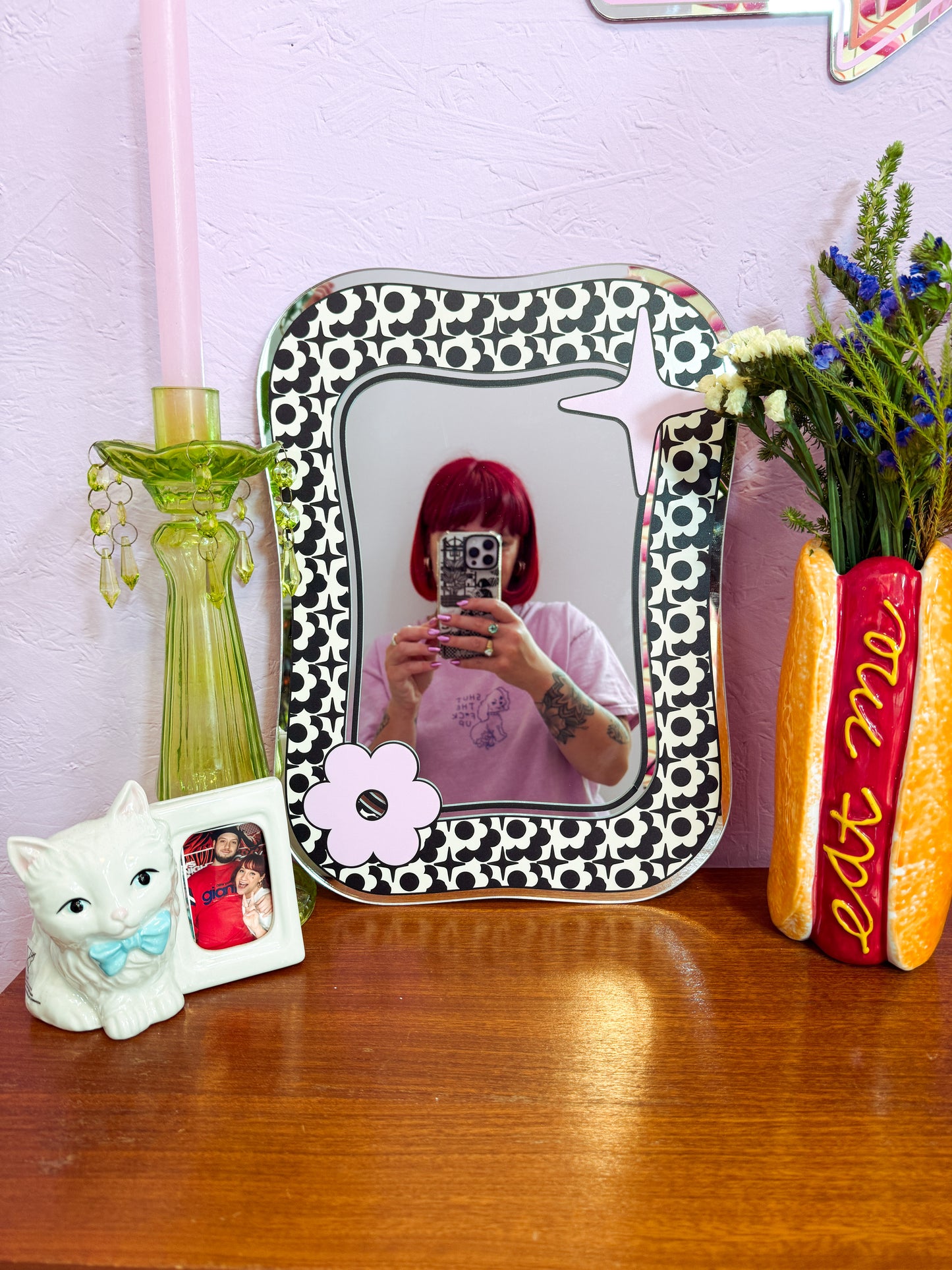 Groovy Pattern Square Blob Mirror - Black & Cream