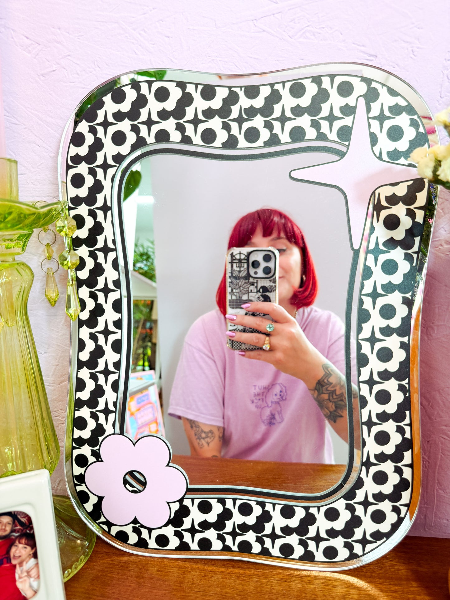 Groovy Pattern Square Blob Mirror - Black & Cream