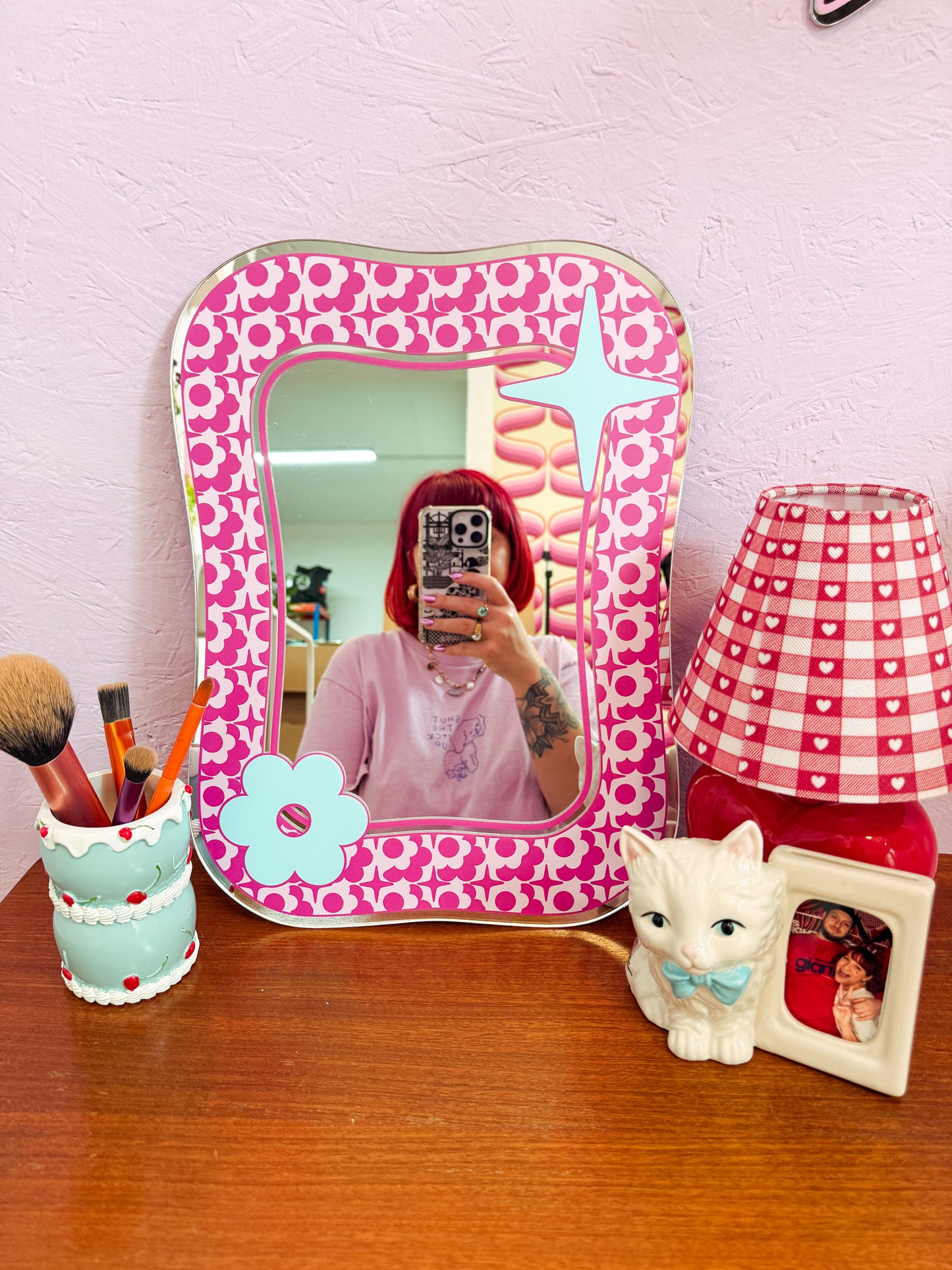 Groovy Pattern Square Blob Mirror - Pink & Hot Pink