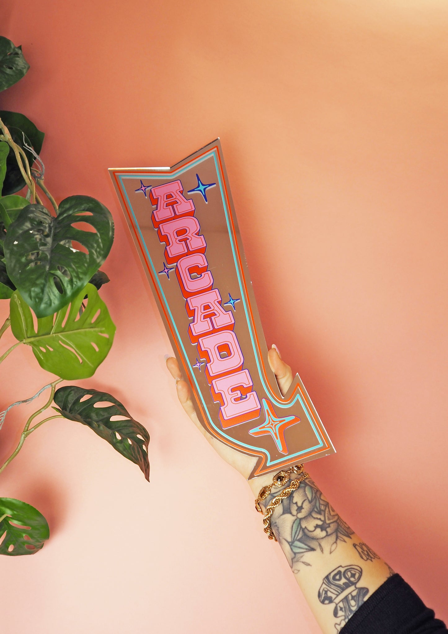 Retro Arcade Arrow Mirror - Blue & Red