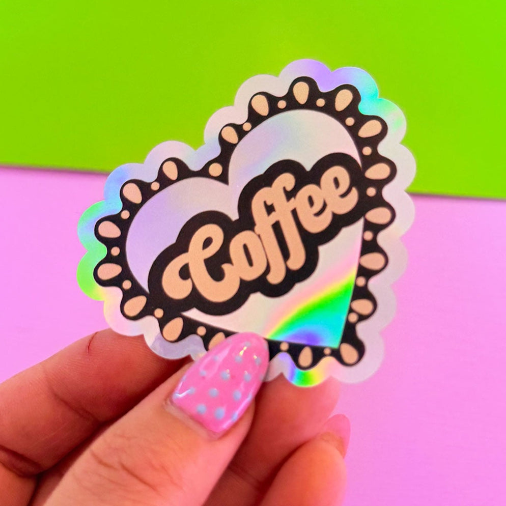Coffee Frilly Heart Holographic Sticker - WS