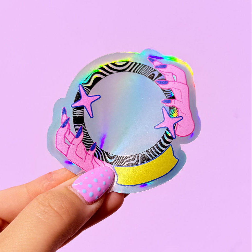 Crystal Ball Black & White Holographic Sticker - WS