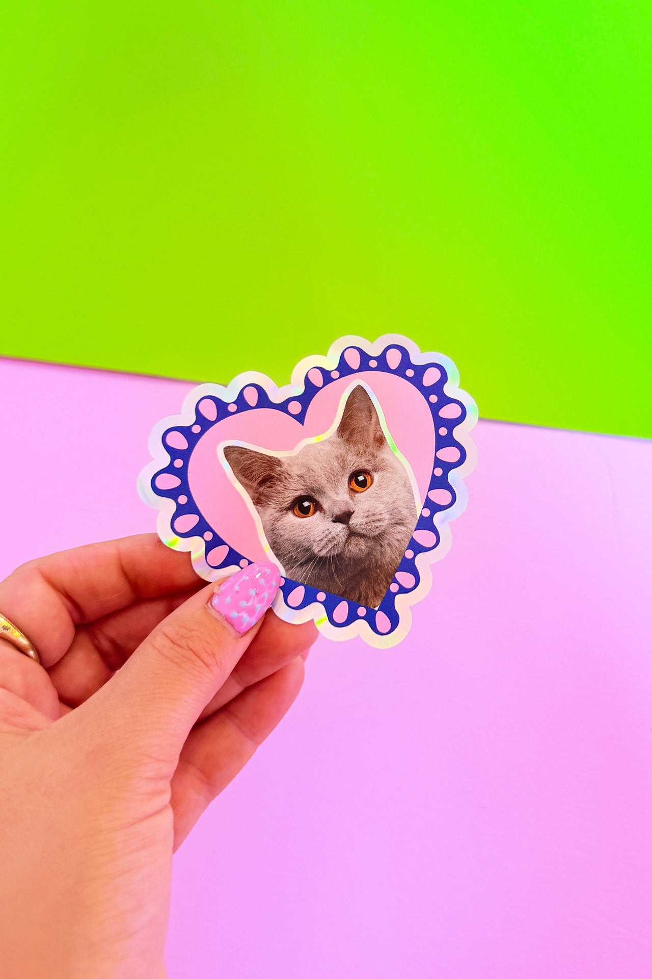Custom Pet Frilly Heart Holographic Sticker