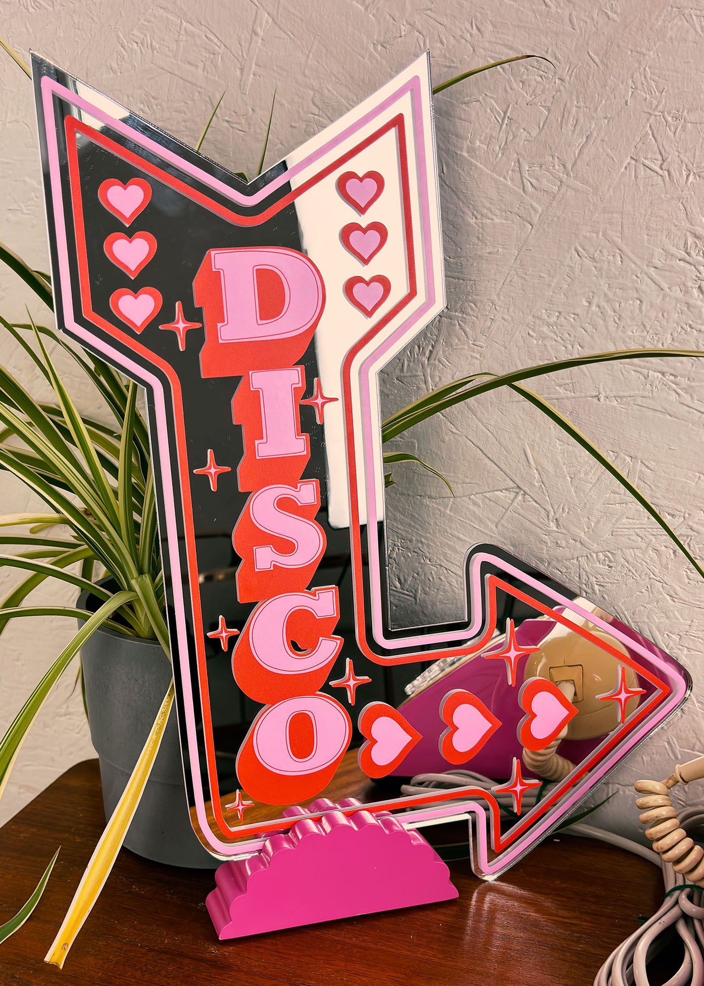 Retro Disco Arrow Mirror - Pink & Red