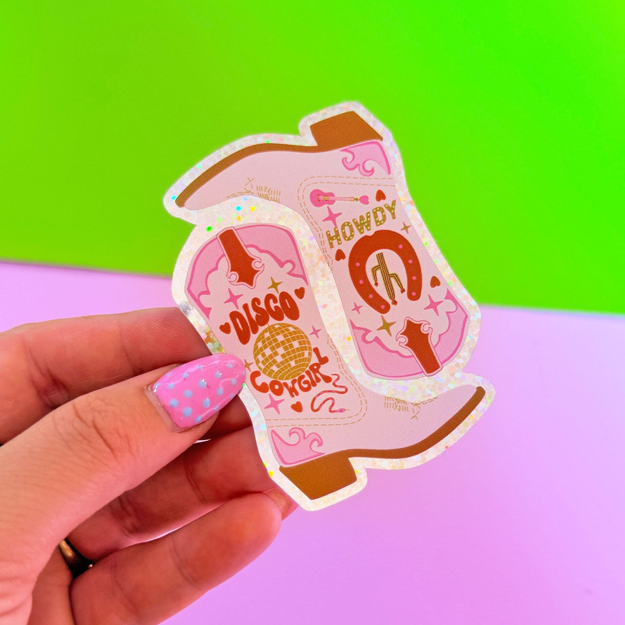 Disco Cowgirl Boots Glitter Sticker - WS