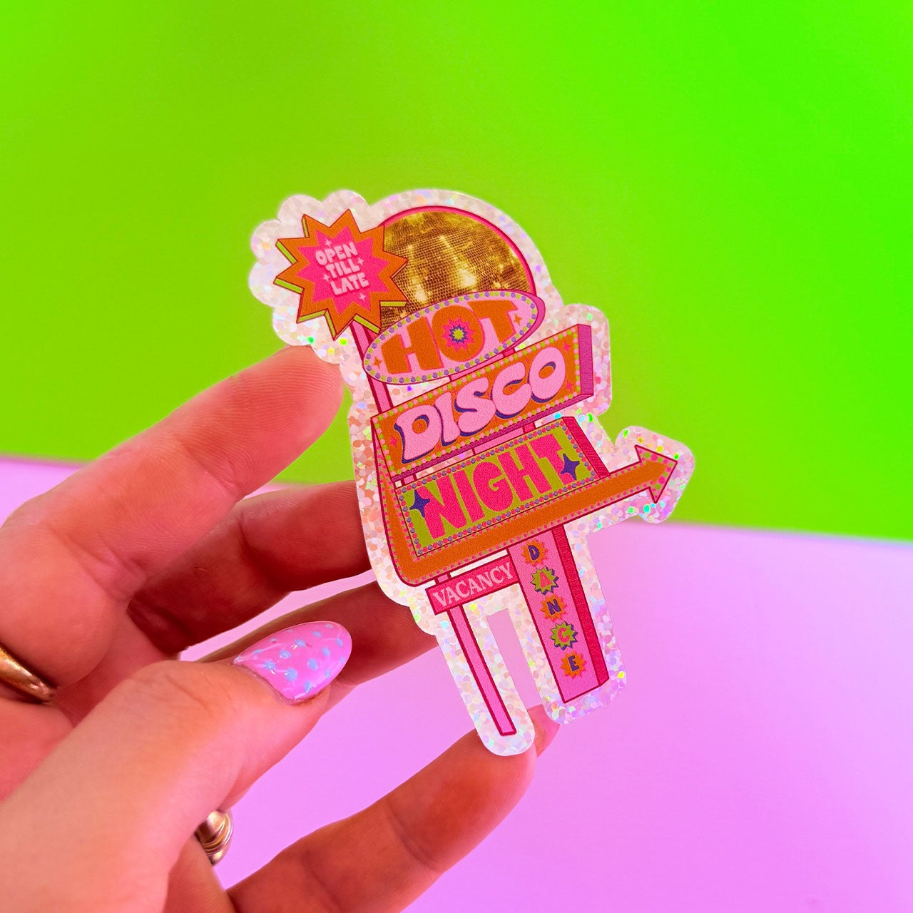 Disco Nights Motel Sign Glitter Sticker
