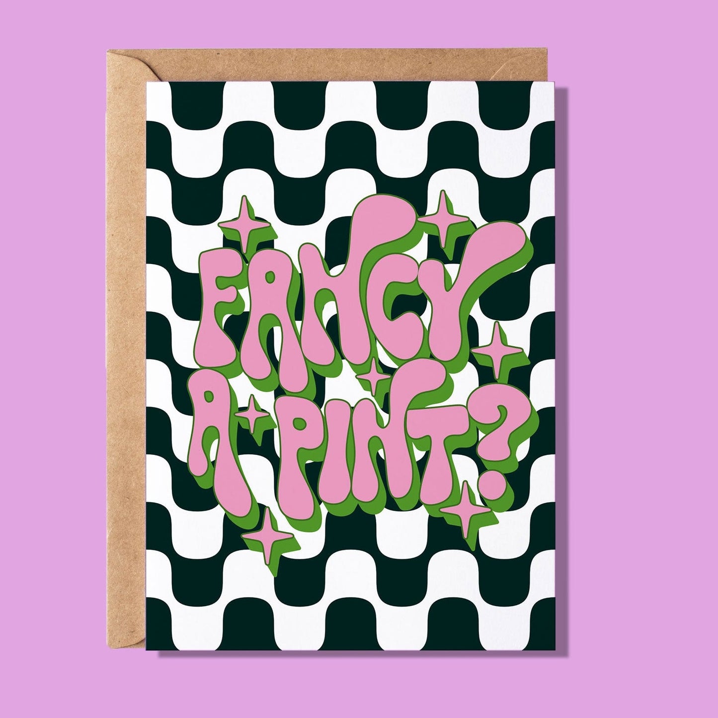 Fancy A Pint? Monochrome Groovy Greeting Card