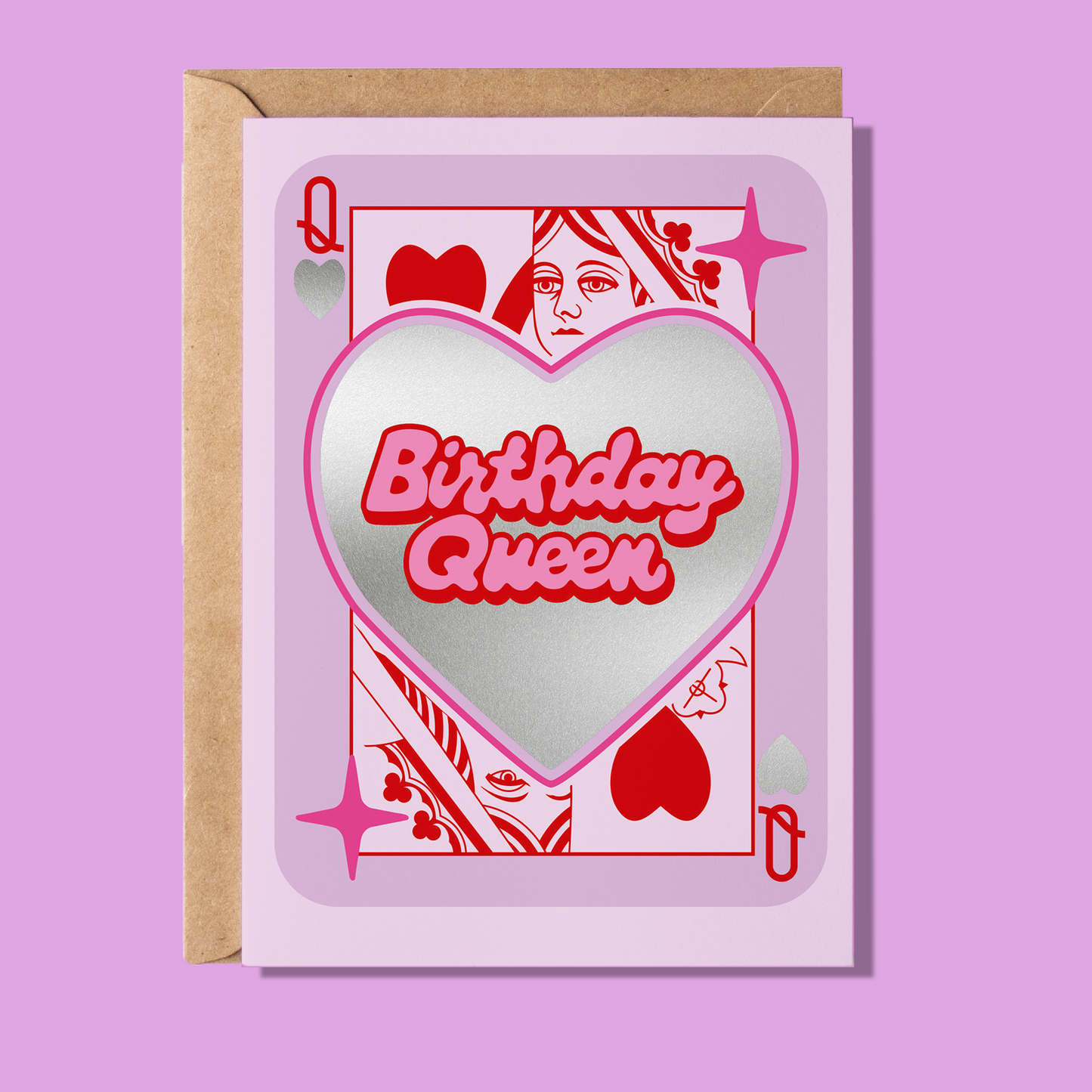 Greeting card with 'Birthday Queen' text on a pink background