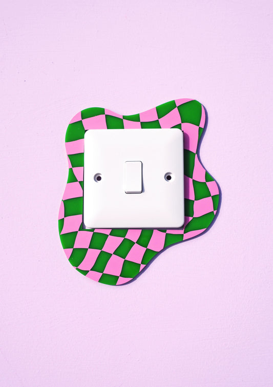 Pink & Green Checkerboard Light Switch Cover