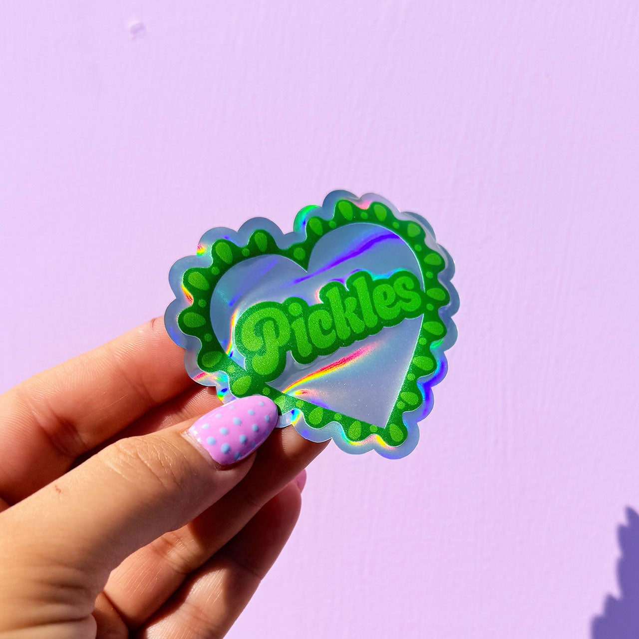 Pickle Frilly Heart Holographic Sticker