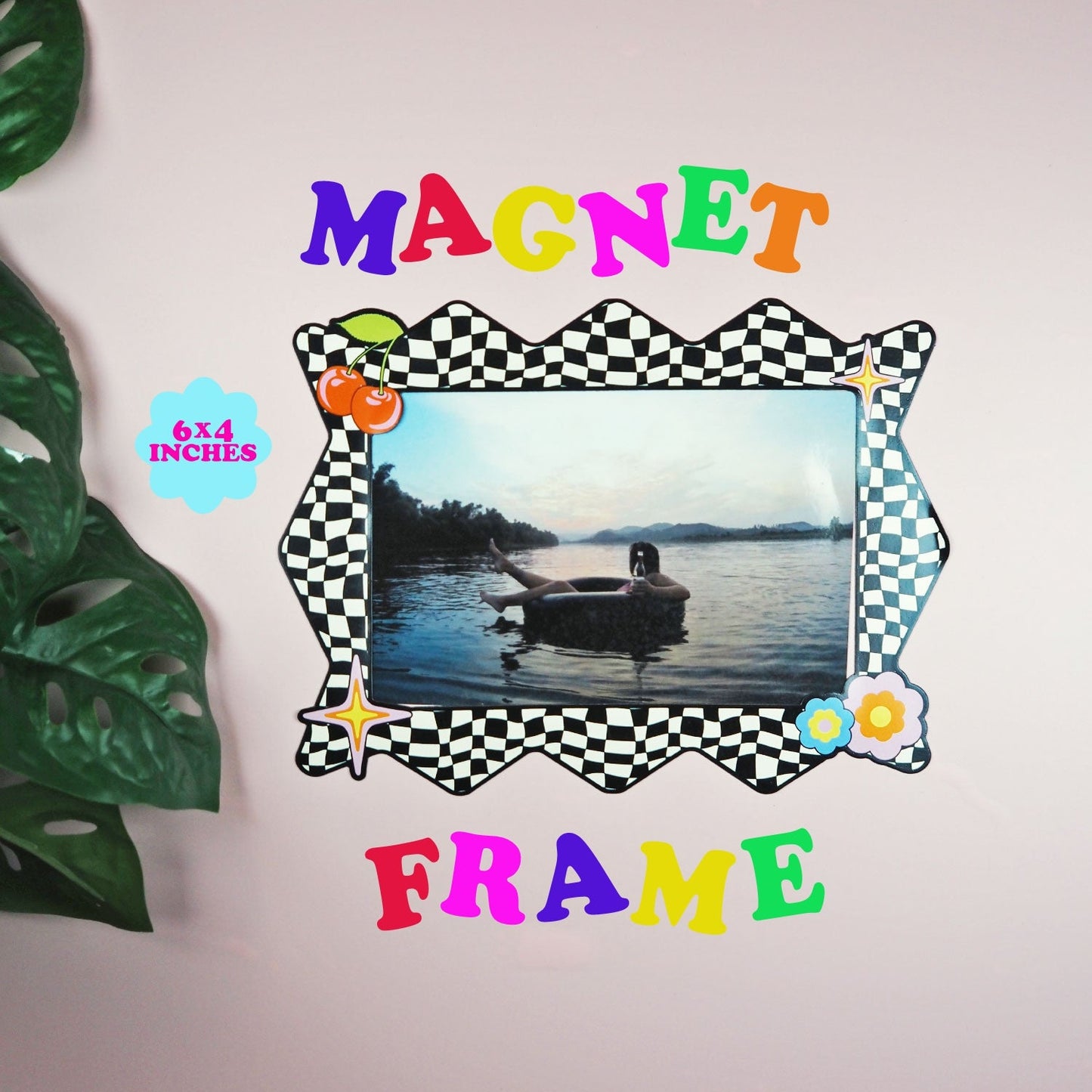 Zig Zag Monochrome Cherries 6x4 Photo Print Magnetic Frame