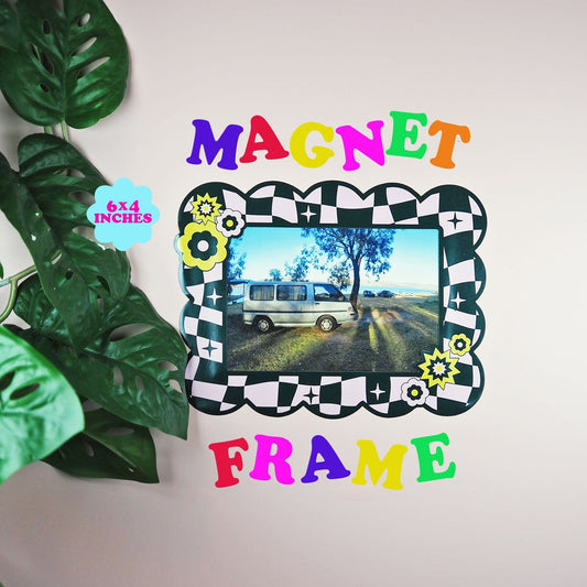 Dark Green & Pink Checkered 6x4 Photo Print Magnetic Frame