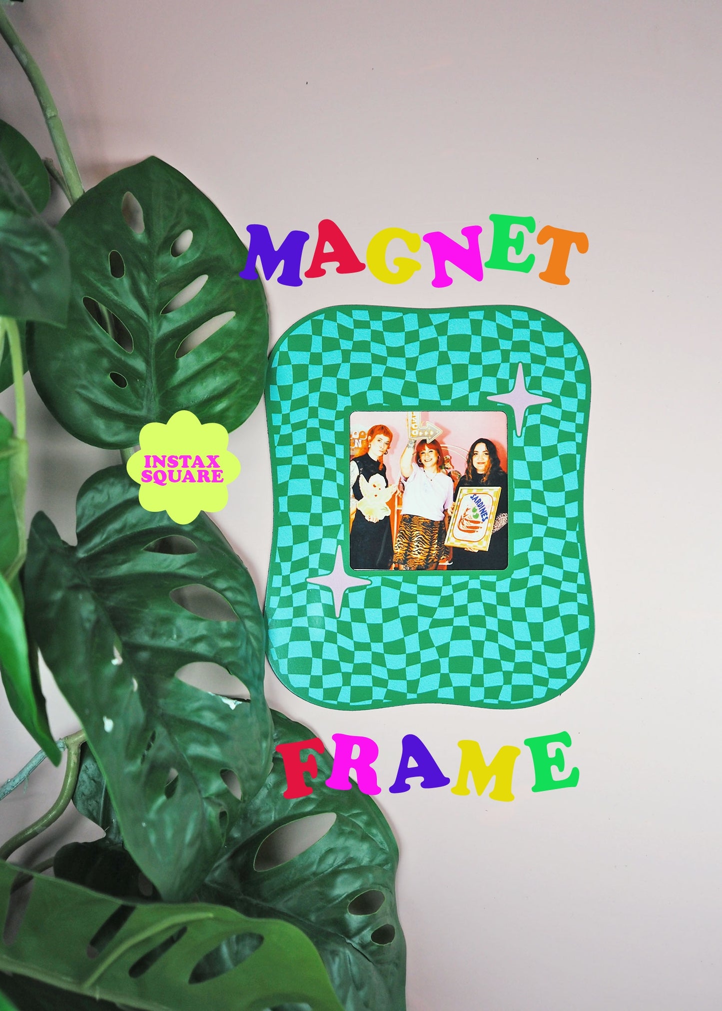 Square Blob Checkerboard Magnet Frame - Green & Blue