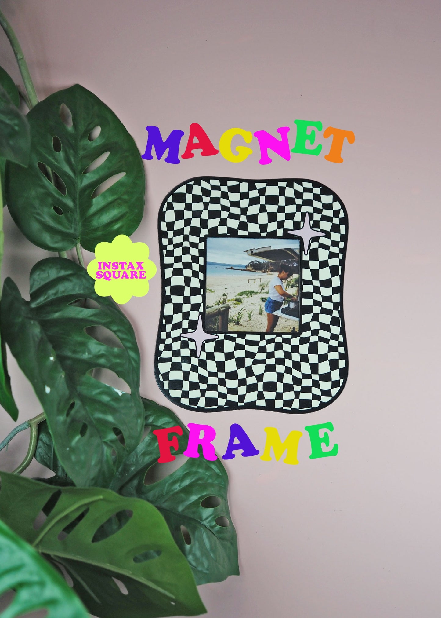 Square Blob Checkerboard Magnet Frame - Monochrome