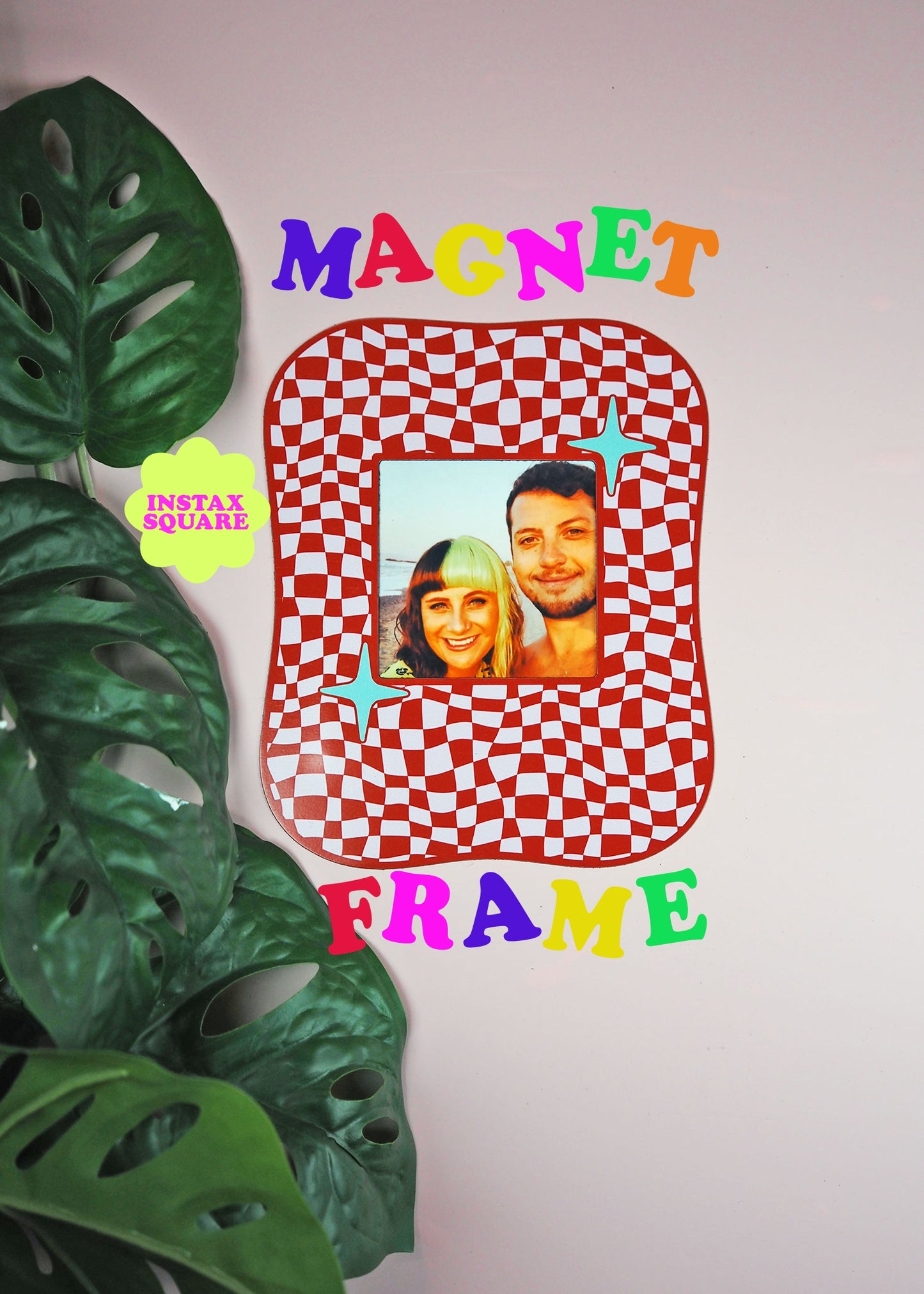 Square Blob Checkerboard Magnet Frame - Burgandy