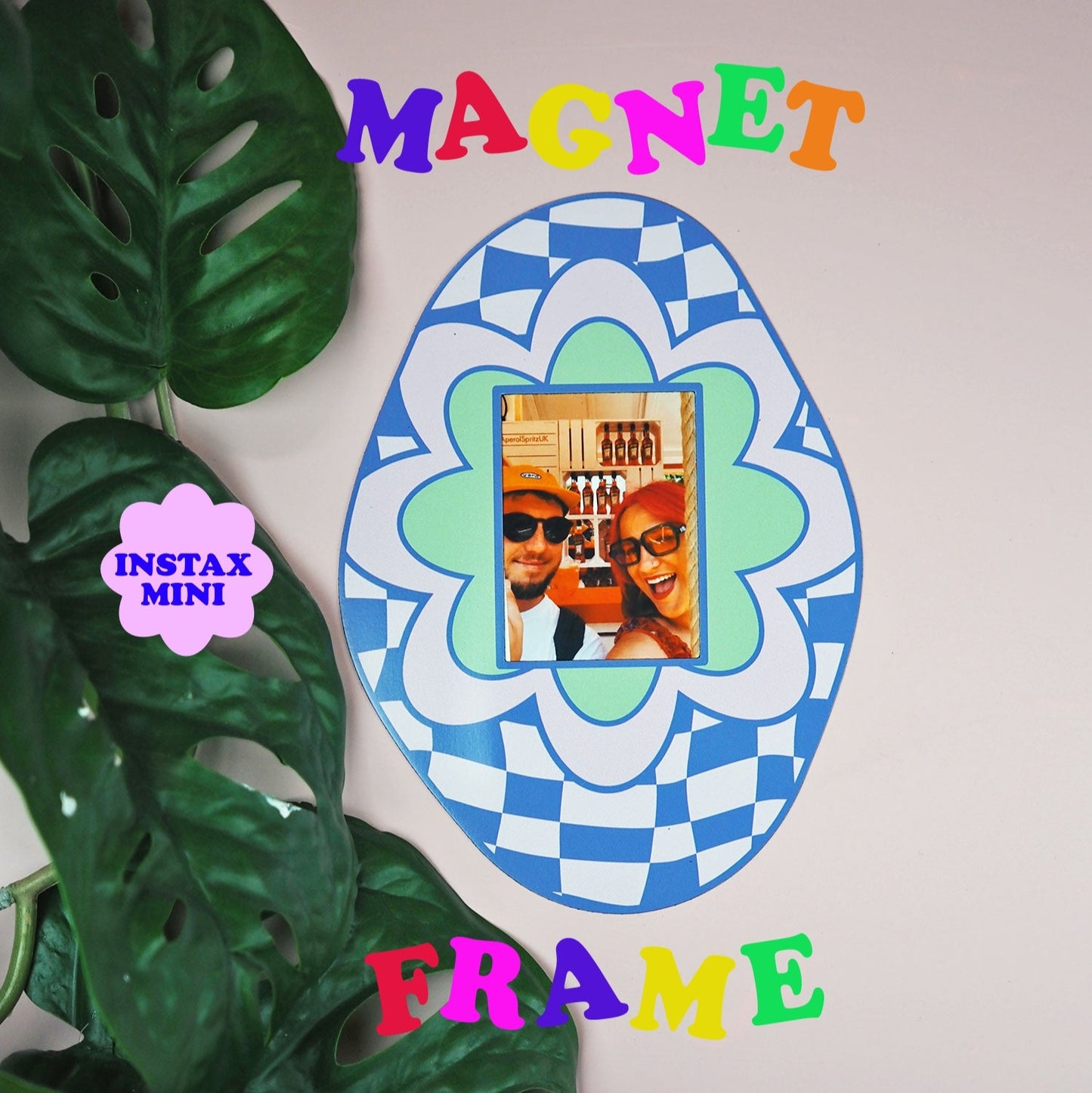 Blue Checkered Floral Egg Magnet Frame