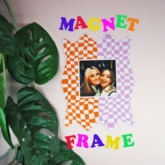Zig Zag Checkerboard Print Magnet Frame - Pink & Orange