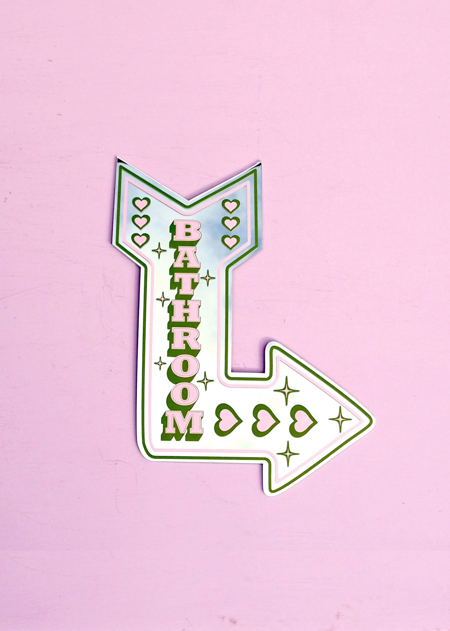 Retro Bathroom Arrow Mirror - Olive Green & Pink