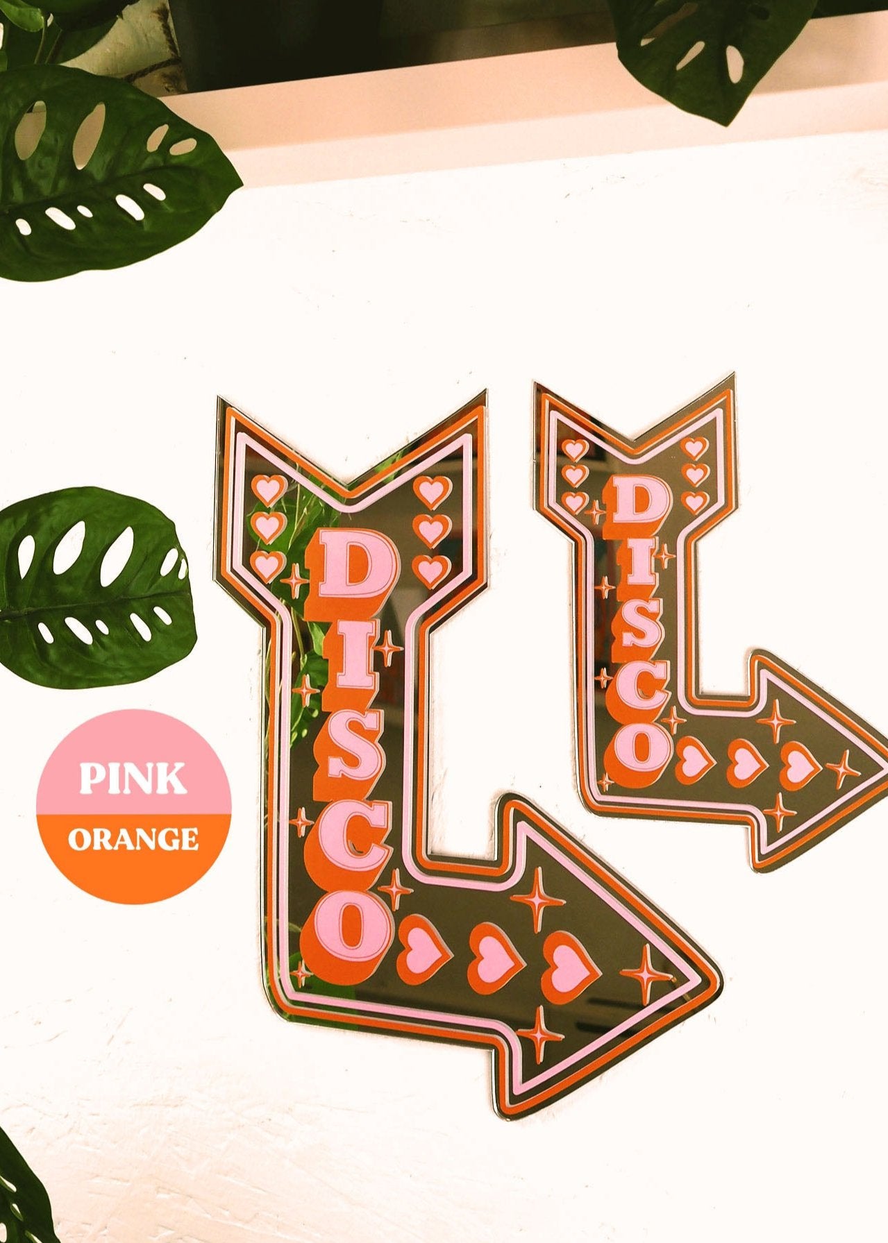 Retro Disco Arrow Mirror - Pink & Orange