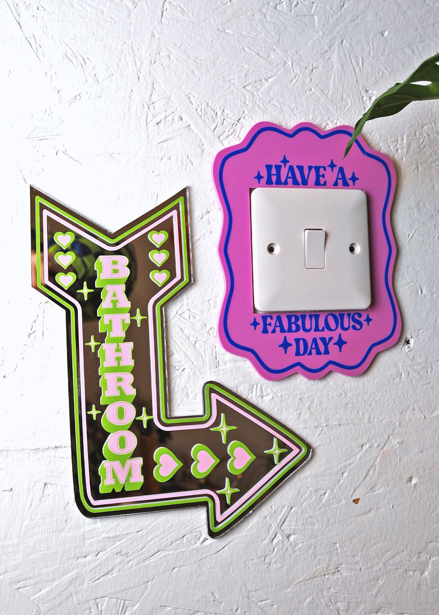 Retro Bathroom Arrow Mirror - Bright Green & Pink