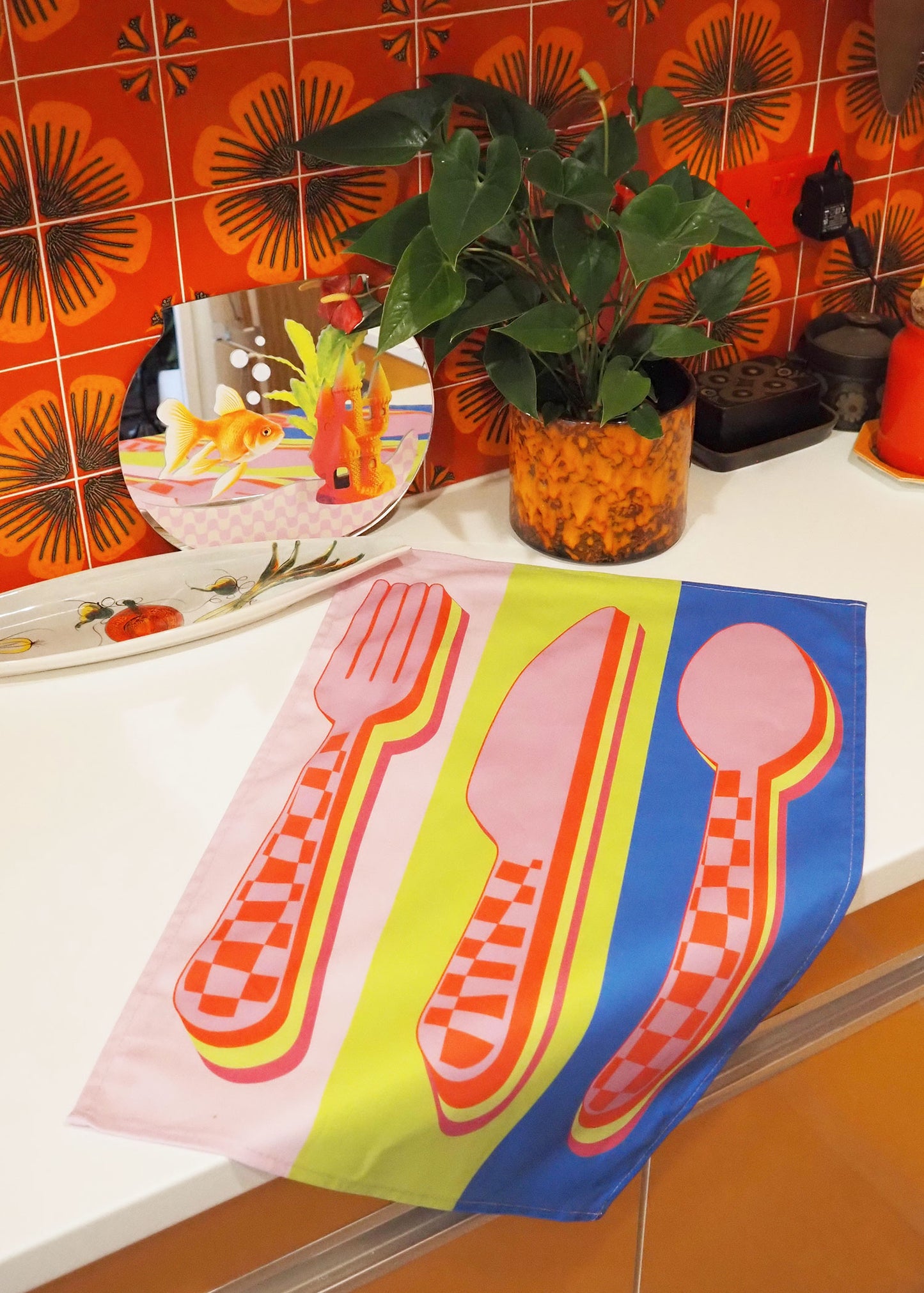 Neon Cutlery Tea Towel
