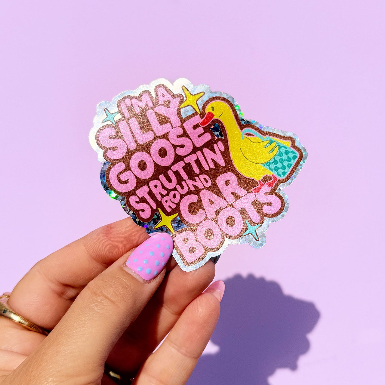 Silly Goose Struttin Round Car Boots Glitter Sticker
