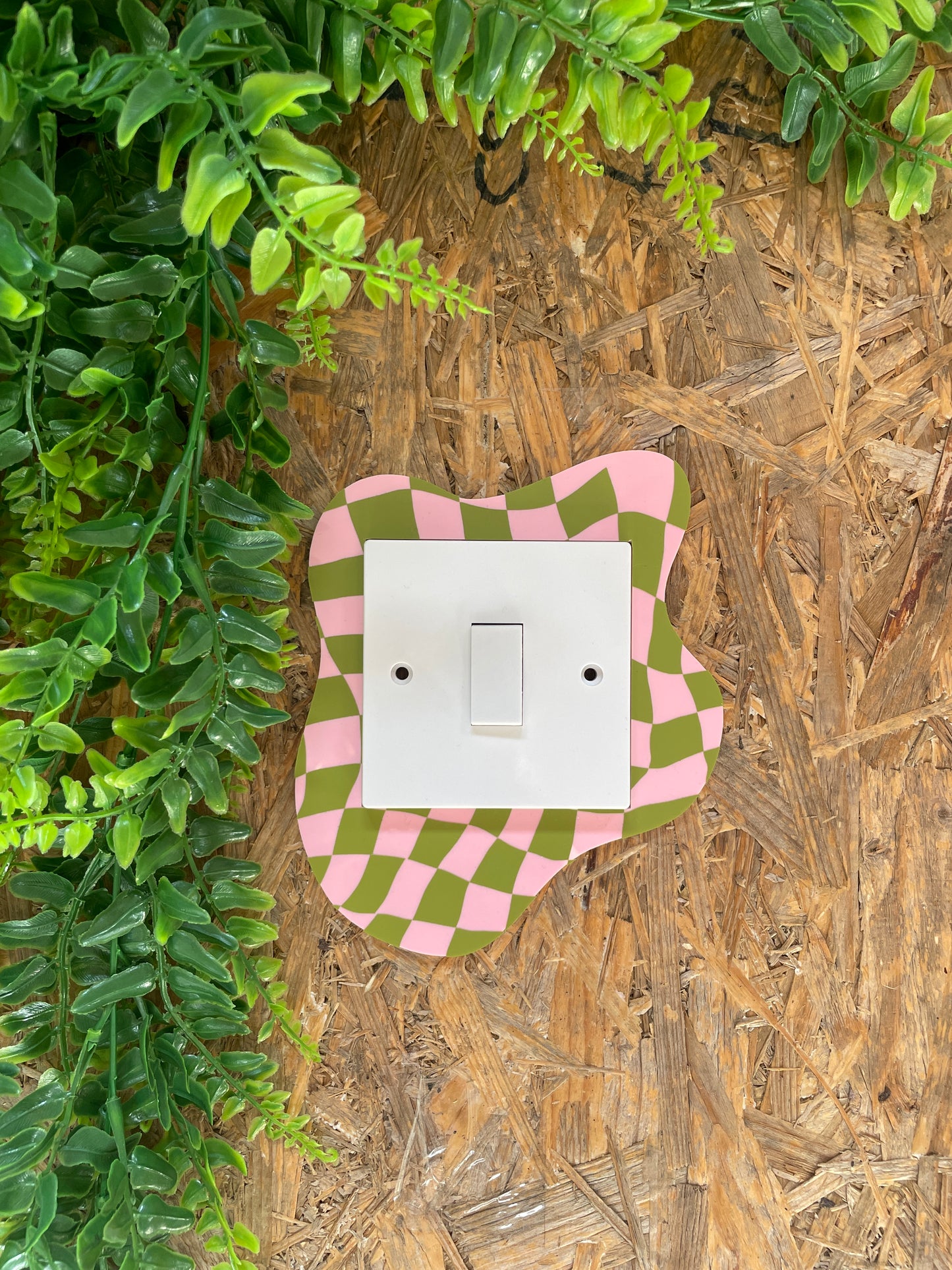 Light Pink & Olive Green Checkerboard Light Switch Cover - PrintedWeird