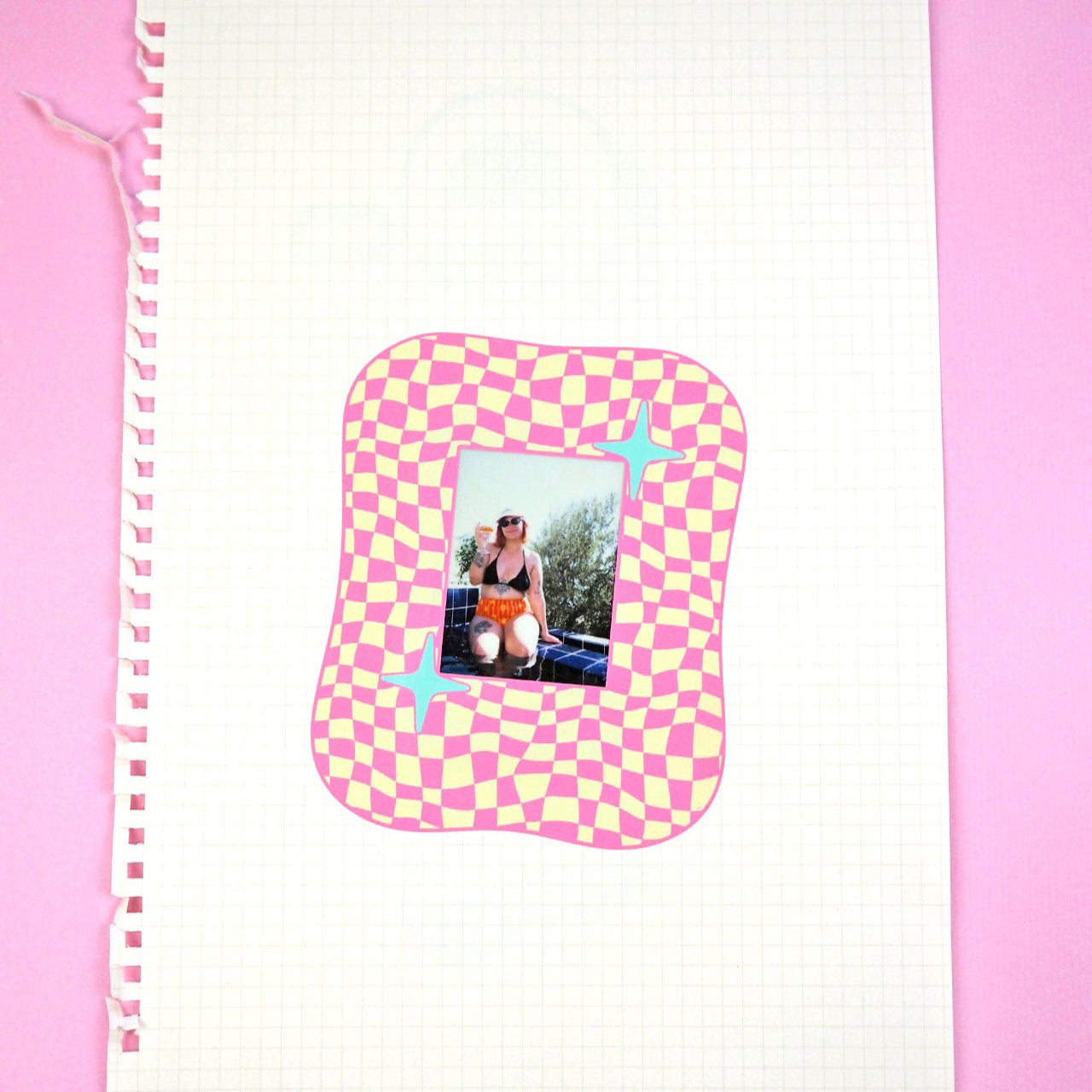 Instax Mini Sticker Frame Pink & Cream Checkerboard
