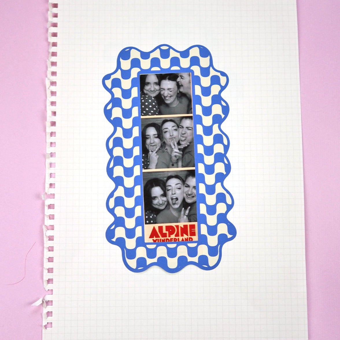 Photobooth Strip Sticker Frame - Blue & Cream Wavy - WS