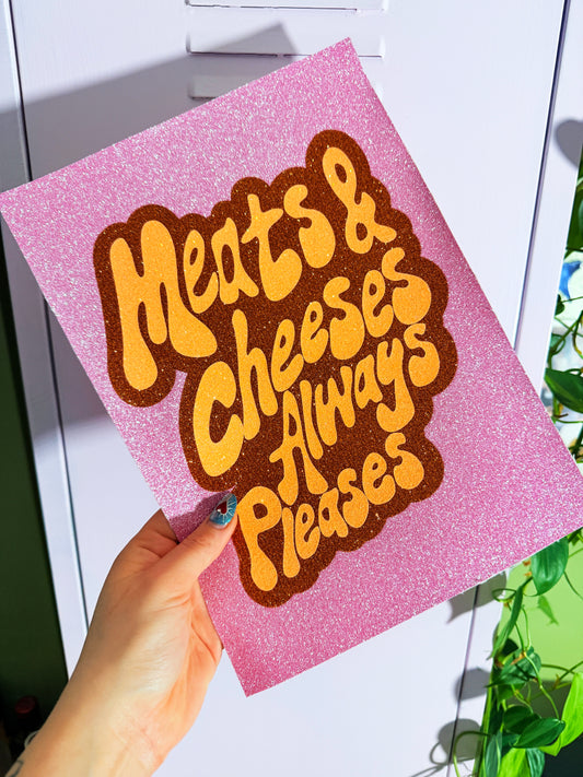 Meats & Cheeses Pink/Orange Glitter Fabric Print