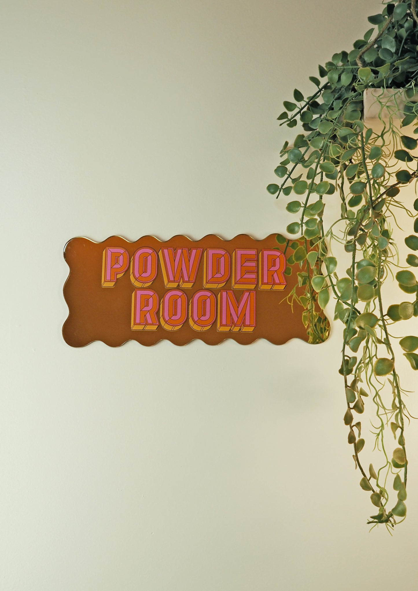 Powder Room Wavy Mirror Sign - Warm Gold