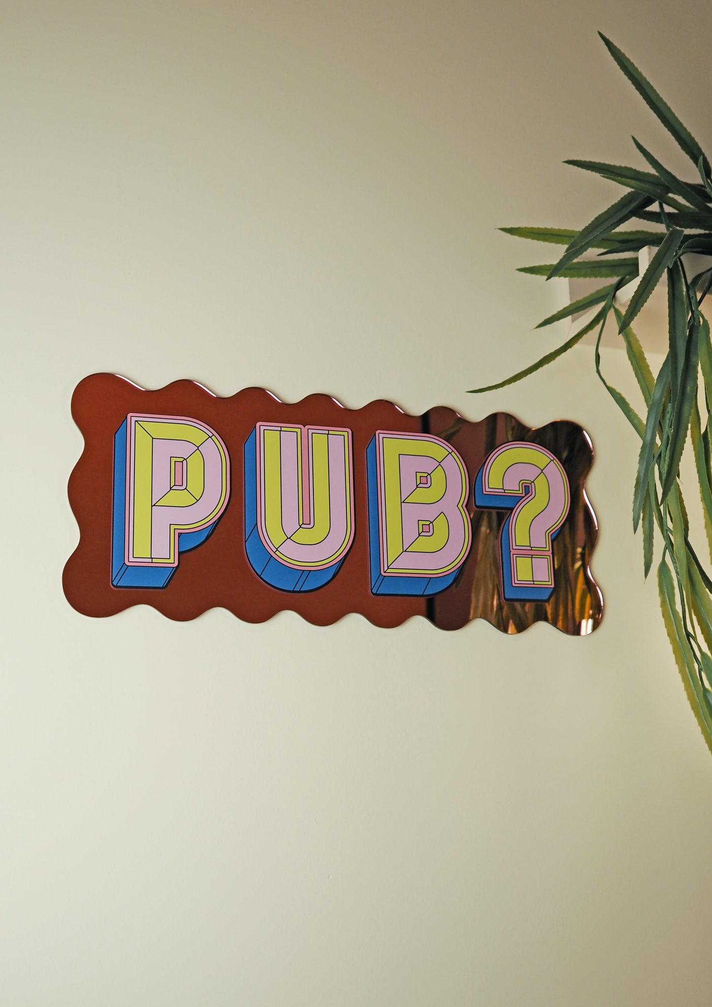 Pub? Wavy Mirror Sign - Playful Pink