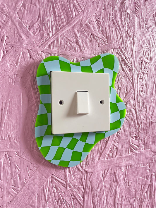 Blue & Green Checkerboard Light Switch Cover