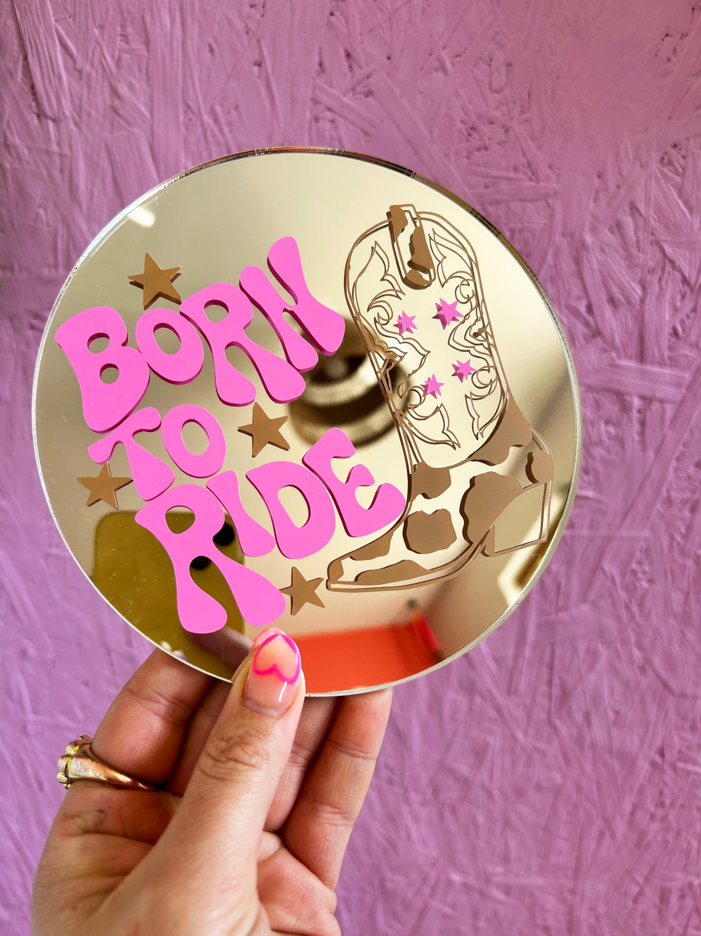 Born To Ride Cowgirl Disc Mirror