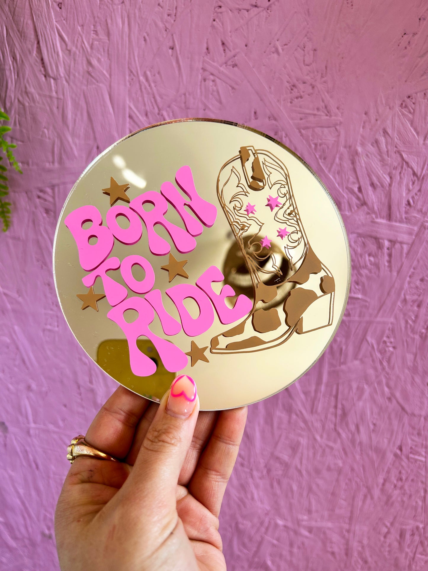Born To Ride Cowgirl Disc Mirror
