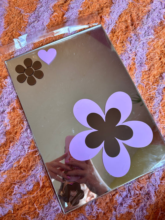 A4 Mirror - Lilac & brown hearts flowers