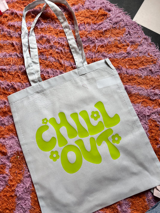 Seconds Sale - Pastel blue tote - Chill out - lime