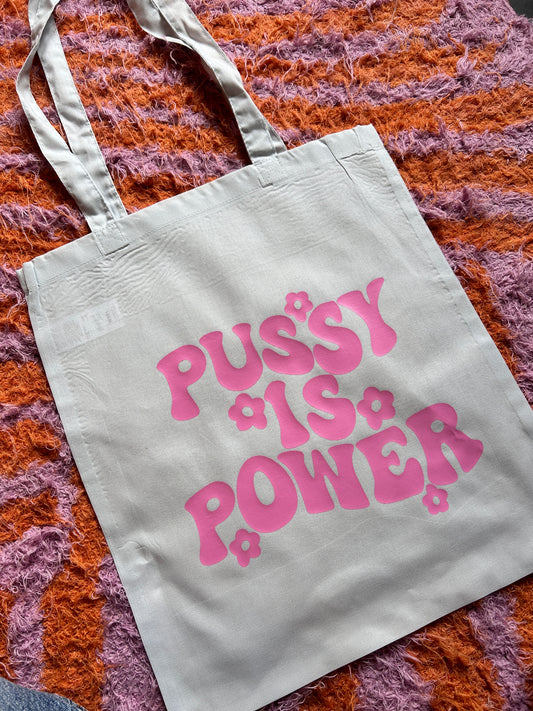 Seconds Sale - Pastel blue tote - pussy is power - pink