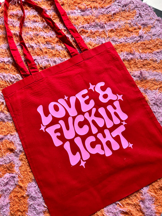 Seconds Sale - Red tote - Love & fuckin light - pink