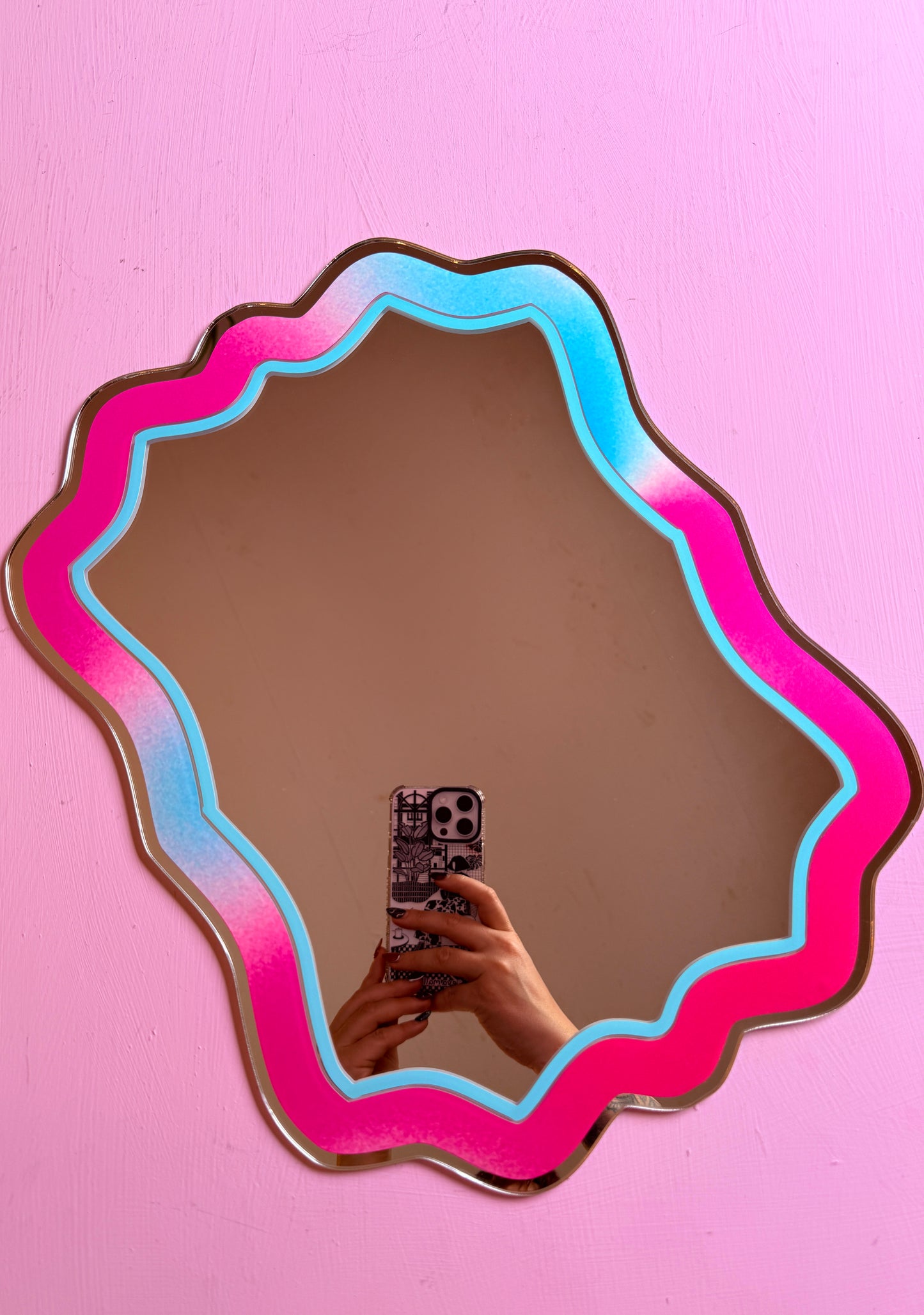 Sample Sale - A4 70's Wavy Marble Blue & Pink Mirror