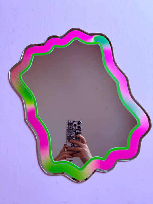Sample Sale - A4 70's Wavy Marble Pink & Green Mirror