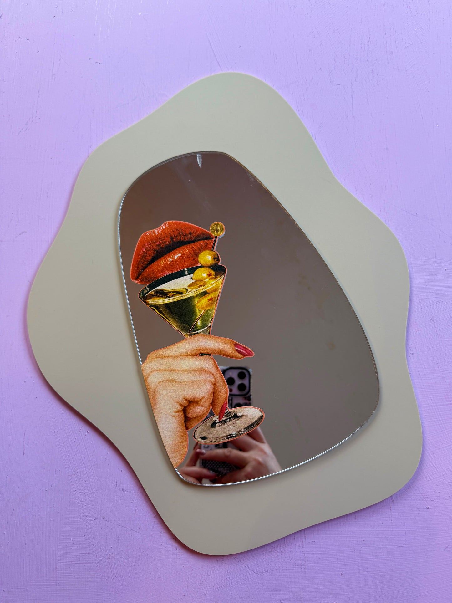 Sample Sale - Beige Acrylic Back & Kisses & Cocktails Mirror (31cm x 39cm)